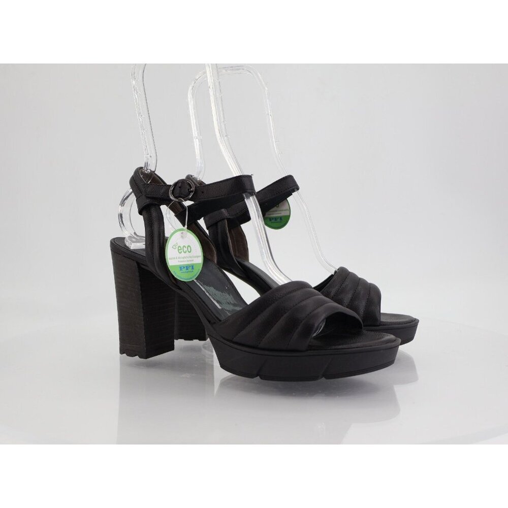 Paul Green Leslie Heel Black Leather Open Toe Ankle Strap Sandal Size US 9.5